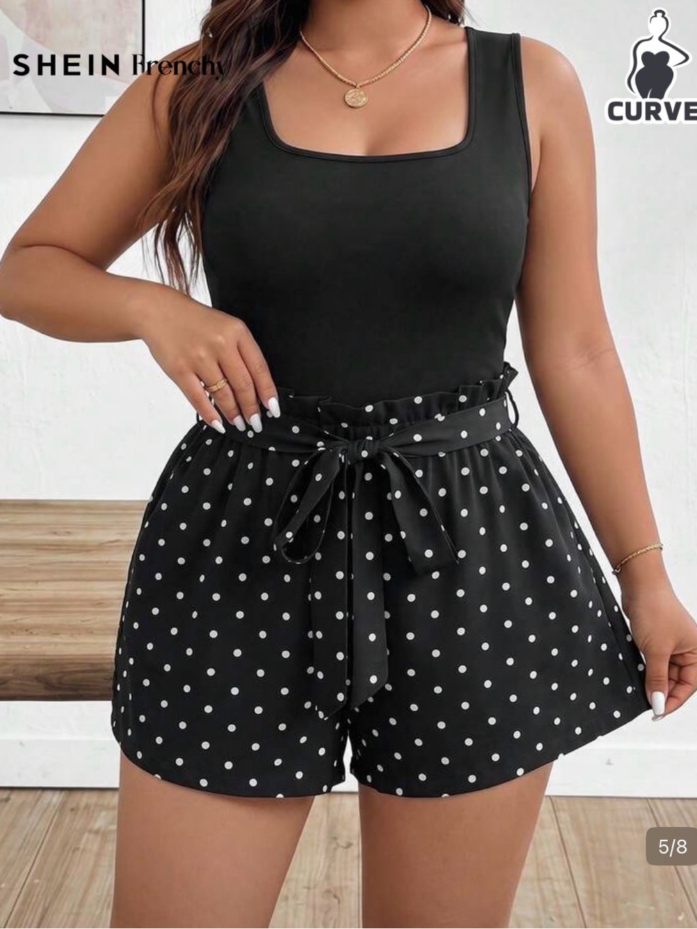 SHEIN Black Polka Dot Paperbag Tie-Waist Shorts